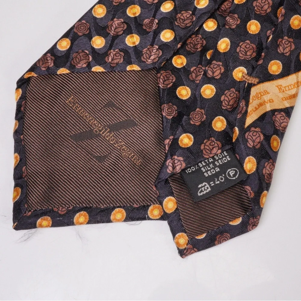 Ermenegildo‎ Zegna Black, Brown and Gold 100% Silk Floral Tie